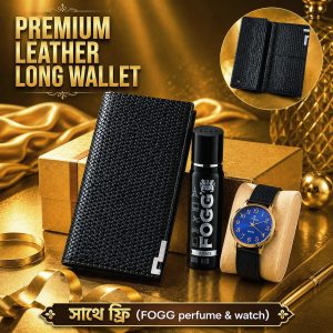 Premium leather long wallet সাথে ফ্রি (FOGG perfume & watch)